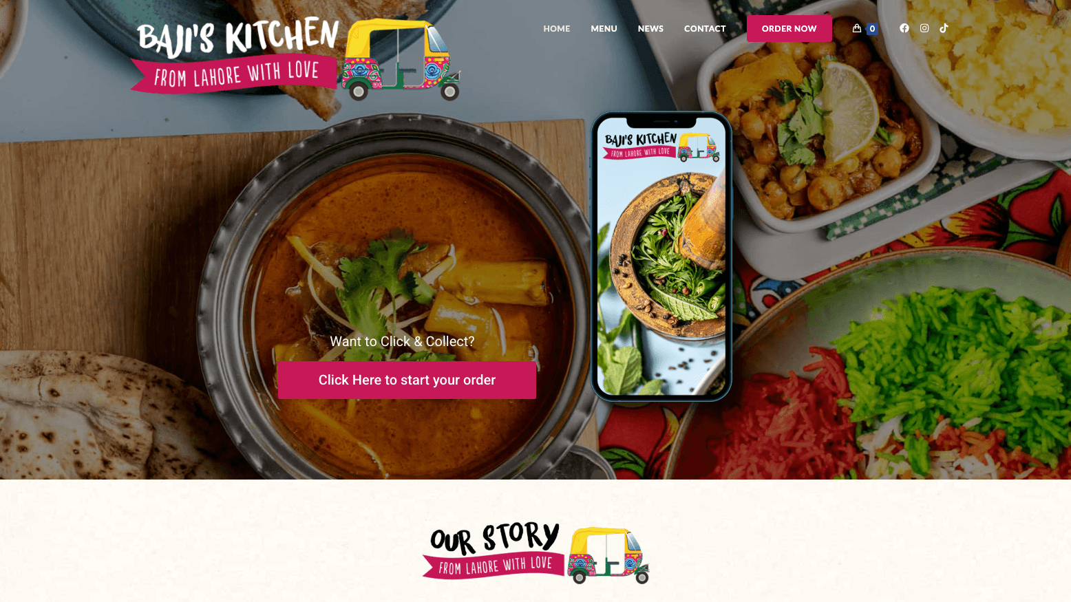 Baji's Kitchen website homepage