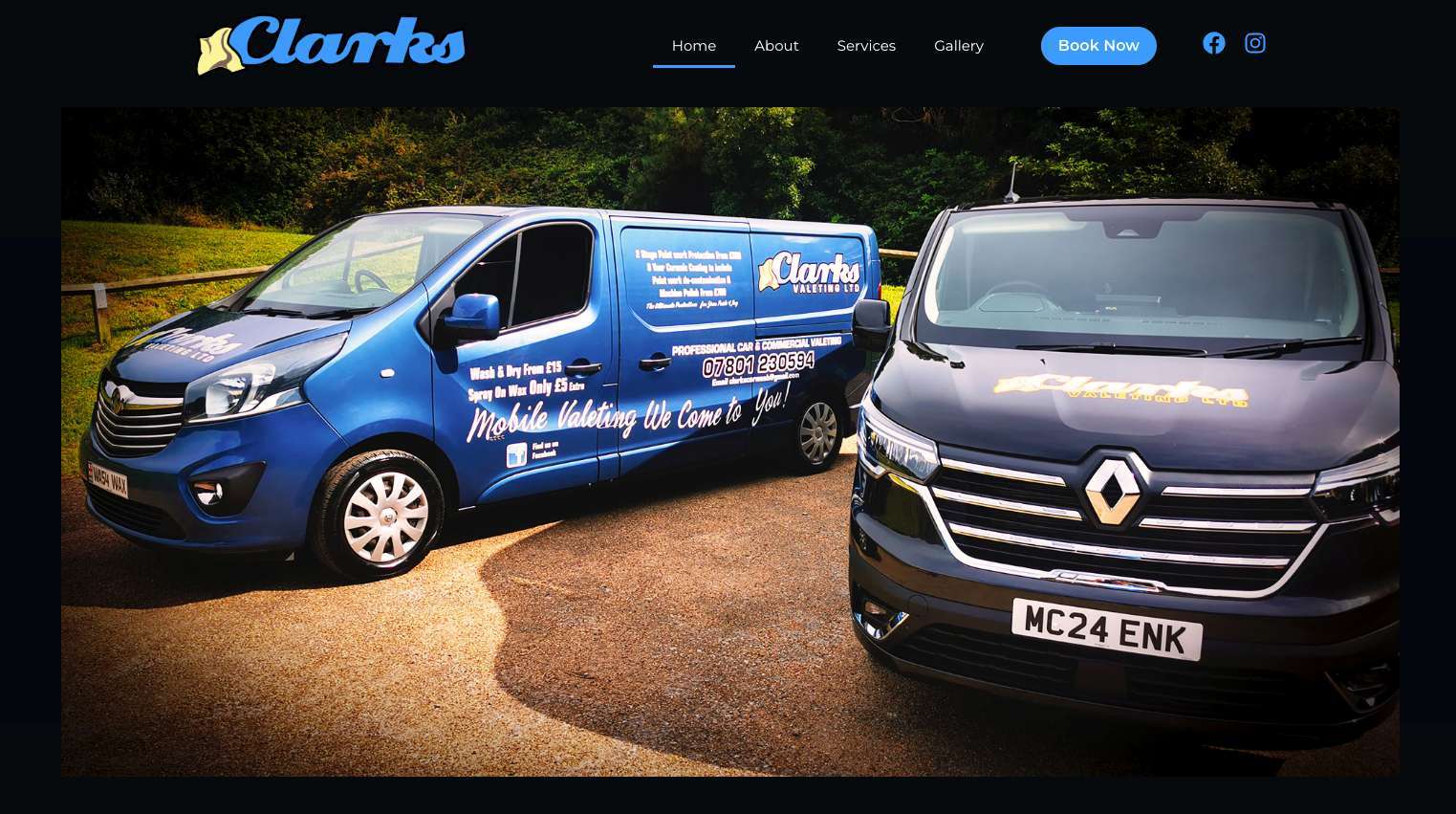 Clarks Valeting website homepage