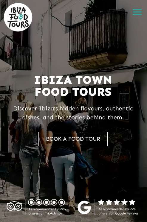 Ibiza Food Tours website on a phone