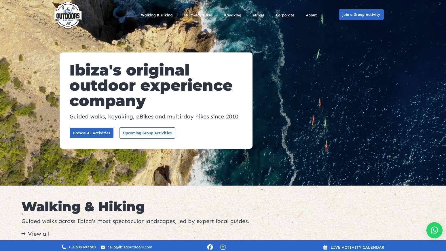 Ibiza Outdoors website homepage