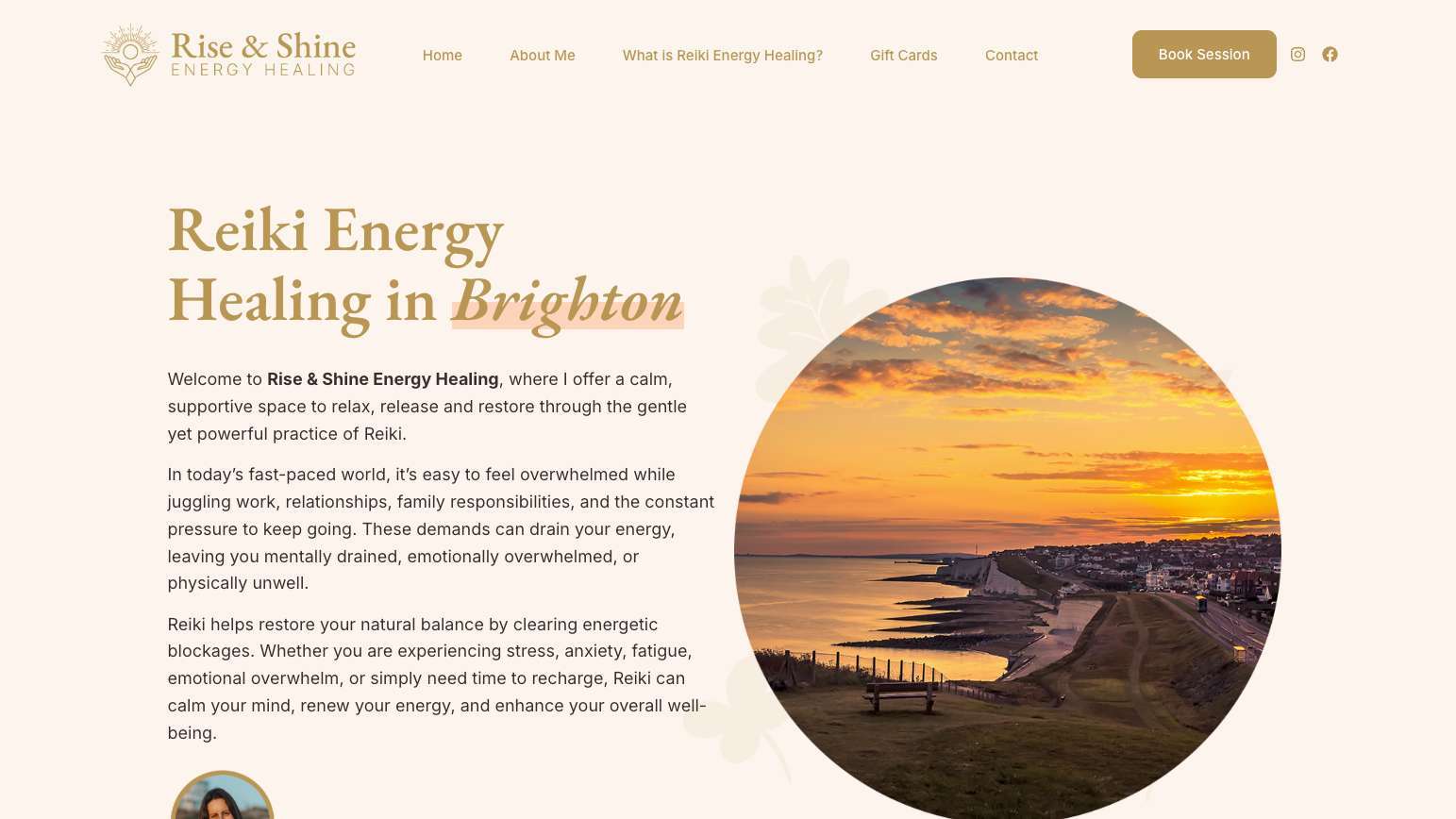 Rise and Shine Energy Healing website homepage
